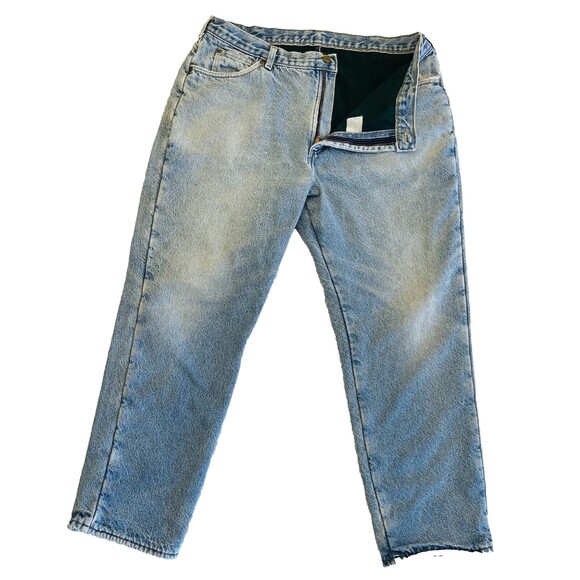 VTG LL Bean Men’s Jeans 40x30 Blue Denim Fleece Lined USA Winter Warm Distressed - Picture 3 of 14